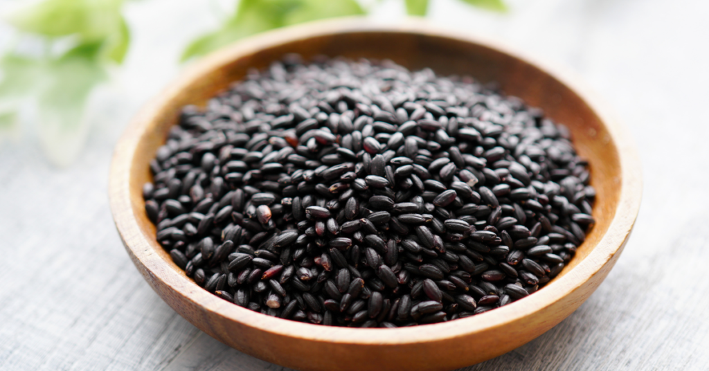 Black Rice in a Bowl: A simple yet nutritious serving of black rice, often served as a side dish or used as a base for various meals.